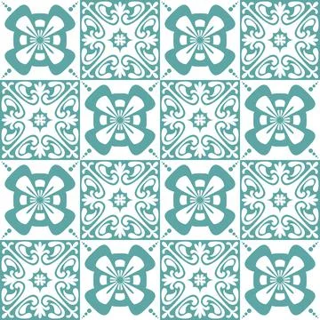 Pastel mint Azulejo design for ceramic tiles and wall design, traditional spa 库存插图