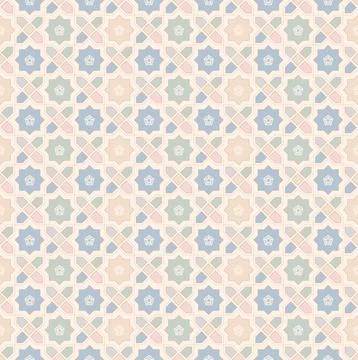 Pastel mosaic seamless pattern with Islamic geometric tiles. イラスト素材