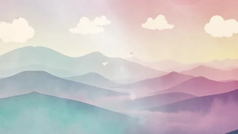 Pastel Mountain Range with Birds Stock Footage 306205881