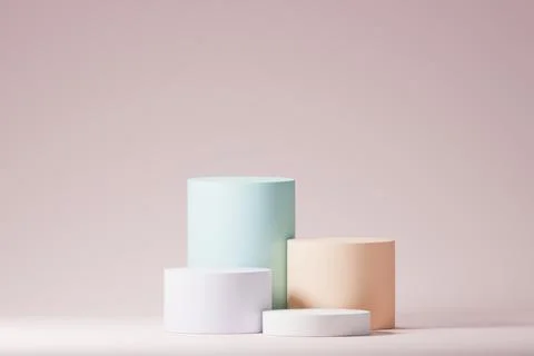 Pastel multi-colored 3D cylinder podiums in soft studio. Stock Illustration