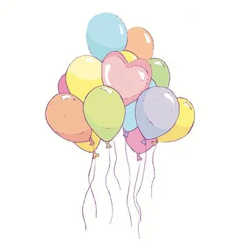 Pastel Multicolor Bunch of Balloons With Strings Stock Illustration