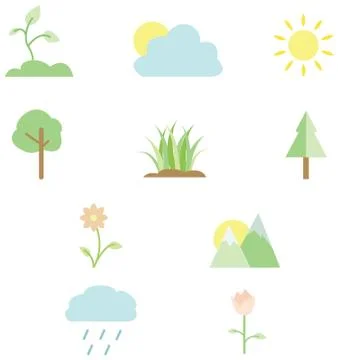 Pastel nature icon set Stock Illustration
