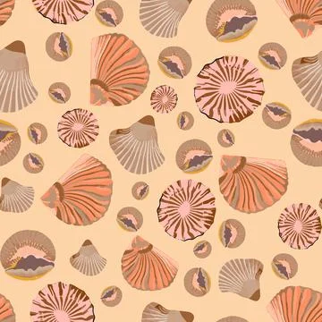 Pastel orange Seashell seamless vector pattern Illustrazione stock