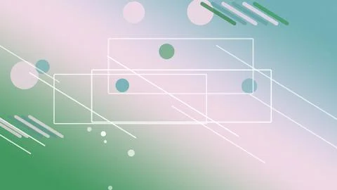 Pastel outlined rectangles, dots, and diagonal streaks float over a pink an.. Stock Illustration