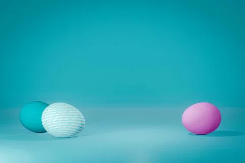 Pastel painted easter eggs with blue sky background and negative space for co Stock Illustration