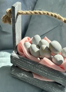 Pastel Painted Easter Eggs in Crate Stock Photos