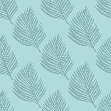 Pastel pale seamless pattern with exotic foliage fern leaf print. Blue backgr Illustrazione stock