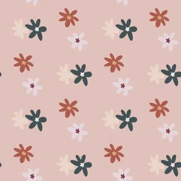 Pastel pale seamless pattern with flower figures. Pink background with blue a Stock Illustration