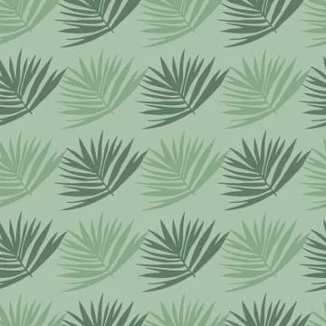 Pastel pale seamless pattern with tropic leaf cluster silhouettes. Green pale Stock Illustration