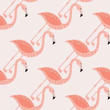 Pastel pale tones seamless pattern with pink colored flamingo elements. Grey  Stock Illustration