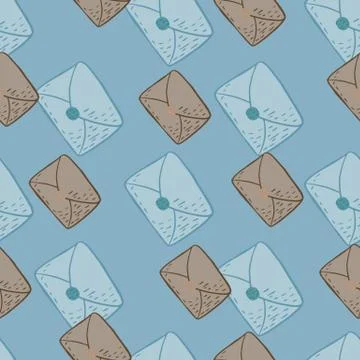 Pastel palette message seamless pattern with postal letters. Blue and beige c Illustrazione stock
