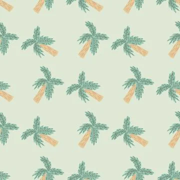 Pastel palette seamless pattern with cartoon doodle palm tree ornament. Light Stock Illustration