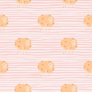 Pastel palette seamless pattern with doodle sheep silhouettes. Light orange f Stock Illustration