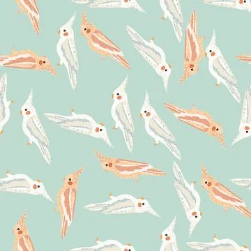 Pastel palette seamless pattern with hand drawn random beige and white cockat Stock Illustration