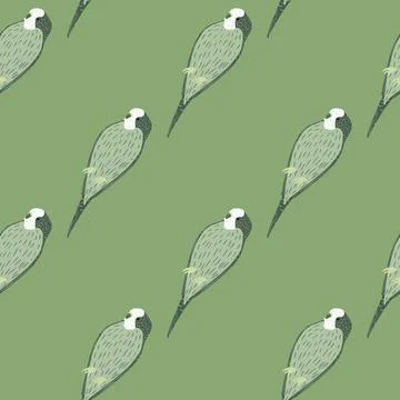 Pastel palette seamless pattern with hand drawn parrot doodle silhouettes. Gr Stockillustratie