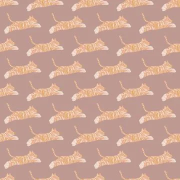 Pastel palette seamless pattern with light orange tiger ornament. Decorative  Stock Illustration