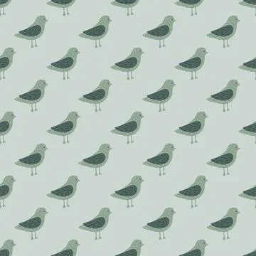 Pastel palette seamless pattern with pale green simple dove birds shapes. Blu 스톡 일러스트