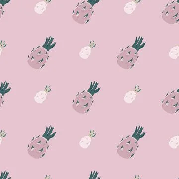 Pastel palette seamless pattern with simple dragon fruit hand drawn ornament. 스톡 일러스트