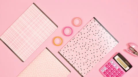 Pastel pink back to school pattern with school stationery ordering. Stop motion Stock Footage 231917835