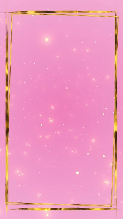 Pastel pink background gilded border lines, floating light dots, smooth center, Stock Footage 340401933