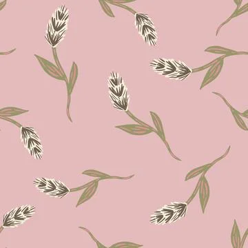 Pastel pink colored seamless pattern with beige ear of wheat elements print.  Stockillustratie