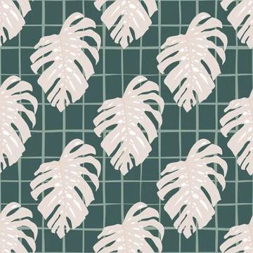 Pastel pink monstera elements seamless doodle pattern. Botanical print with g Illustrazione stock