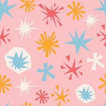 Pastel pink seamless pattern with irregular stars and simple geometric shap.. Stockillustratie