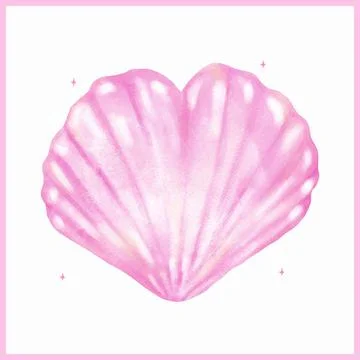 Pastel Pink SeasShell Heart shape Seashell Watercolor Stock Illustration
