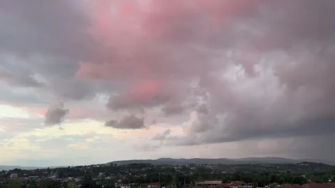 Pastel Pink Storm Clouds Over Hills in Derbent Kartepe Stock Footage 344559591
