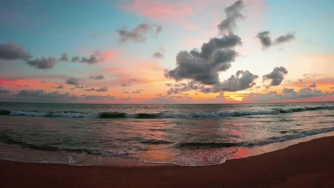 Pastel pink sunset cloud sky over tropical summer beach Video stock 154551762