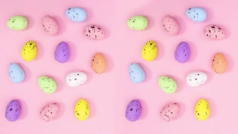 Pastel pink theme full with moving Easter eggs. Stop motion Video stock 148775179