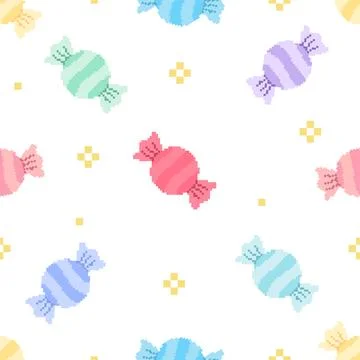 Pastel Pixel Candy Seamless Pattern Background with Cute Retro Sweet Wrappers Illustrazione stock