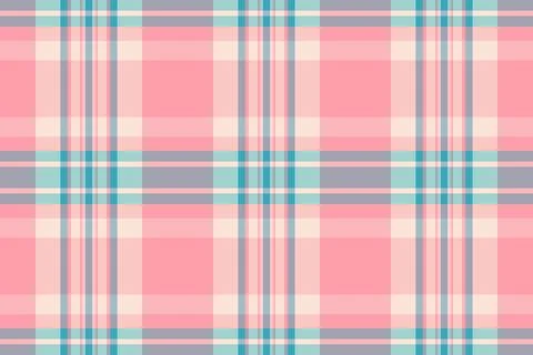 Pastel plaid fabric texture. Seamless checked pattern in pink, turquoise, and Stock Illustration
