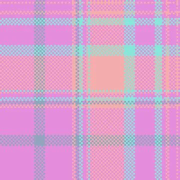 Pastel plaid pattern in pixel art style. Retro textile design with squares. I Stock Illustration