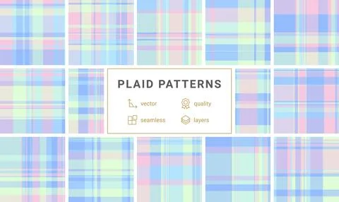 Pastel plaid pattern in soft pink, blue, and yellow. This seamless tartan des 스톡 일러스트