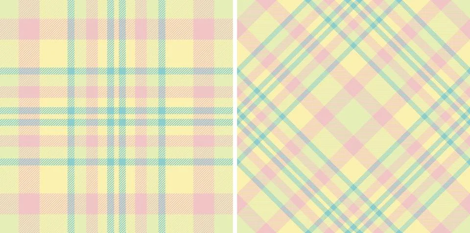 Pastel plaid patterns evoke spring charm. Two styles offer versatility. Great Stock Illustration