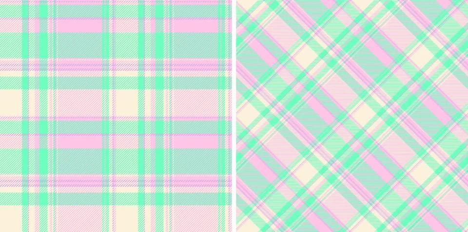 Pastel plaid patterns set. Two checkered designs in pink, green, and cream. I 스톡 일러스트