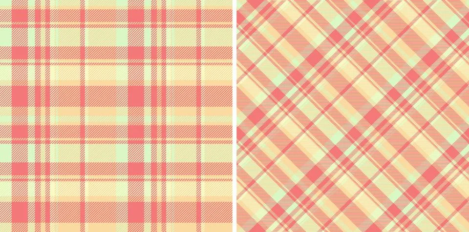 Pastel plaid patterns Two seamless textures in soft peach, coral, and mint .. Stock Illustration