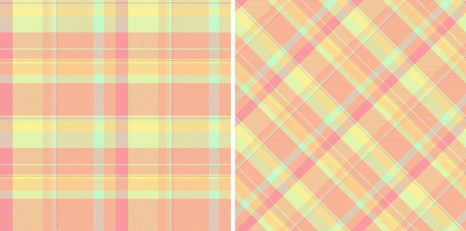 Pastel plaid patterns two seamless designs in soft peach, yellow, and mint gr Stock Illustration