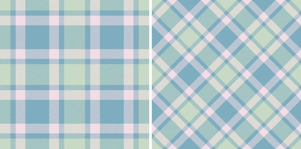 Pastel plaid patterns Two seamless textile designs in soft mint green, ligh.. Stock Illustration
