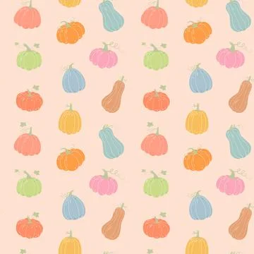 Pastel pumpkins seamless pattern. Cute autumn background for Halloween, Har.. Illustrazione stock