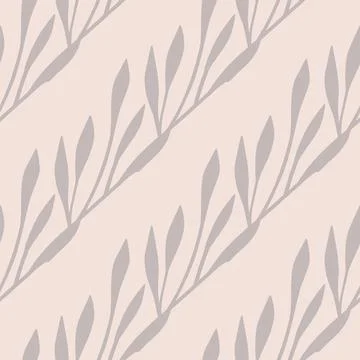 Pastel purple diagonal leaf branches seamless doodle pattern. Natural organic Stock Illustration