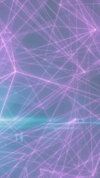 Pastel purple digital network with glowing connected lines, geometric nodes.. Illustrazione stock