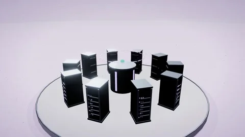 Pastel purple server room pod orbit animation Stock Footage 339334835