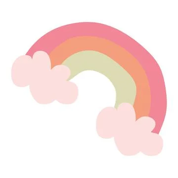 Pastel rainbow with Clouds. Vector Flat Illustration isolated on White. Color Stock Illustration
