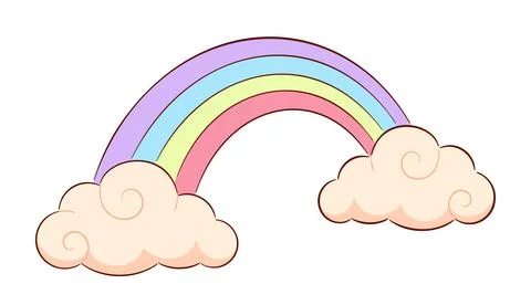 Pastel rainbow with fluffy pink clouds vector illustration Illustrazione stock
