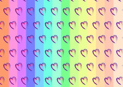 Pastel Rainbow Heart Pattern Background With Hand-Drawn Hearts and Vertical.. Stock Illustration