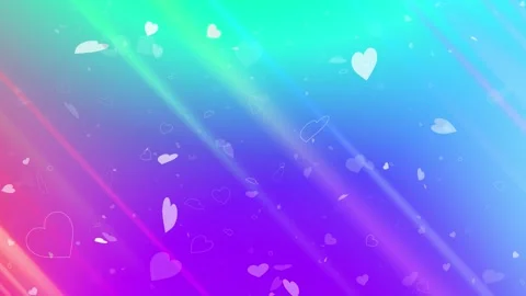 Pastel rainbow hearts light background soft diagonal beams, floating love shapes Stock Footage 340456792