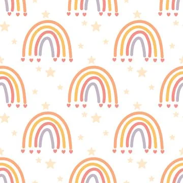 Pastel rainbow seamless pattern with hearts Stock Illustration