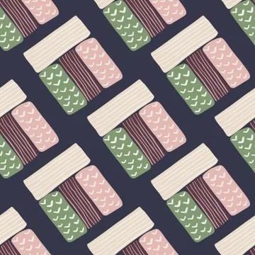 Pastel rectangle silhouettes seamless pattern. Navy blue background. White, p Illustrazione stock